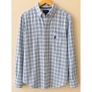 Johnnie-O Button-Down Shirt | Men's Medium | Blue Plaid Long Sleeve | EUC